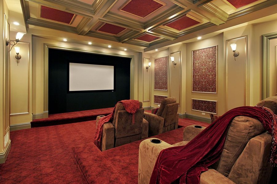 Luxurious carpeting in home movie theater